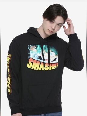 My Hero Academia Anime Graphic Hoodie Black Y2K Streetwear Medium
